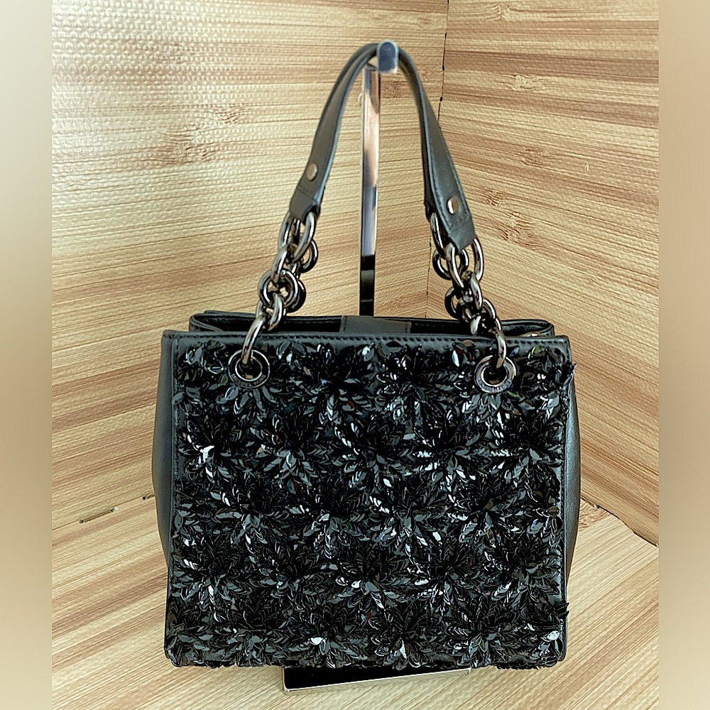 Michael Kors Floral Burst Satchel Crossbody  Bag Black  Leather Bag EUC
